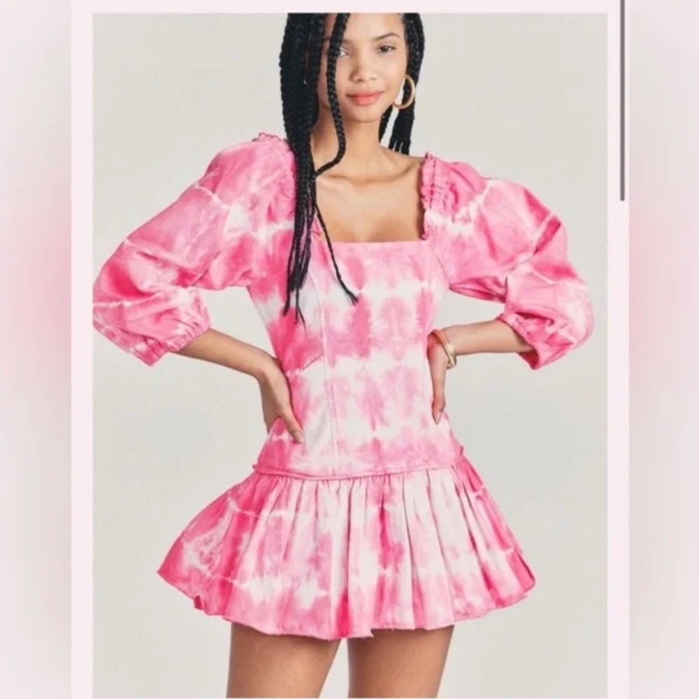 LoveShackFancy Pink Denim Dress